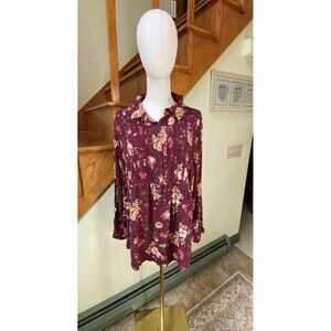 Torrid Lenny Size 1X Purple Floral Lace Trim Pintuck Long Sleeve Babydoll Blouse